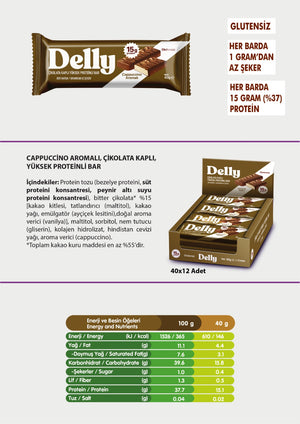 Çikolata Kaplı, Yüksek Proteinli Bar - Cappuccino Aromalı (12 Adet)