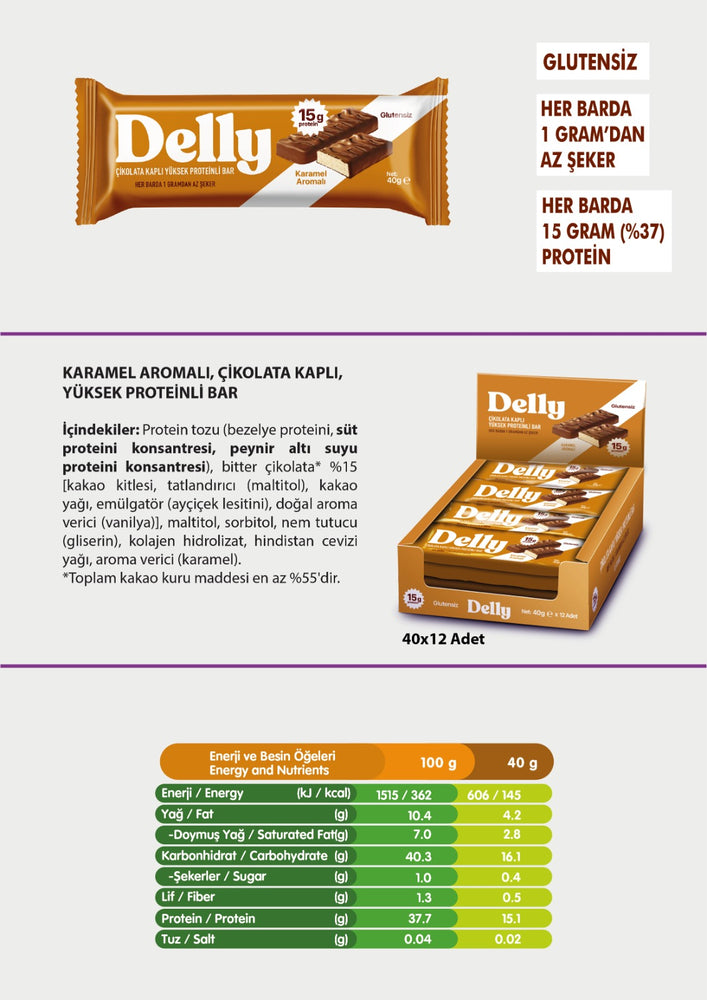 Çikolata Kaplı, Yüksek Proteinli Bar - Karamel Aromalı (12 Adet)