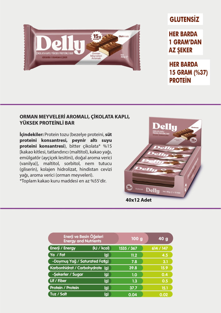 Çikolata Kaplı, Yüksek Proteinli Bar - Orman Meyveleri Aromalı (12 Adet)